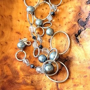 Lia Sophia silver metal and gray pearl necklace 52 inches